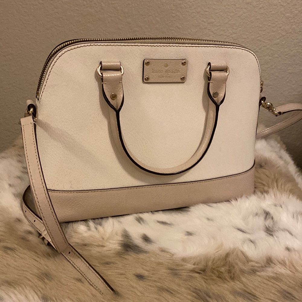 Tan and White Kate Spade Crossbody Tote